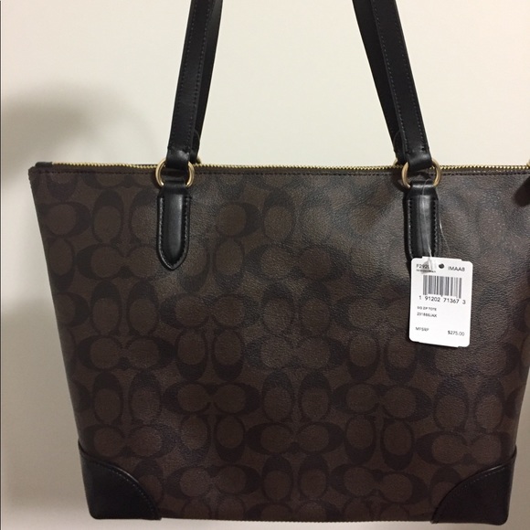 Last one 🌸 NEW Coach zip top tote -Brown / Black - Picture 5 of 8